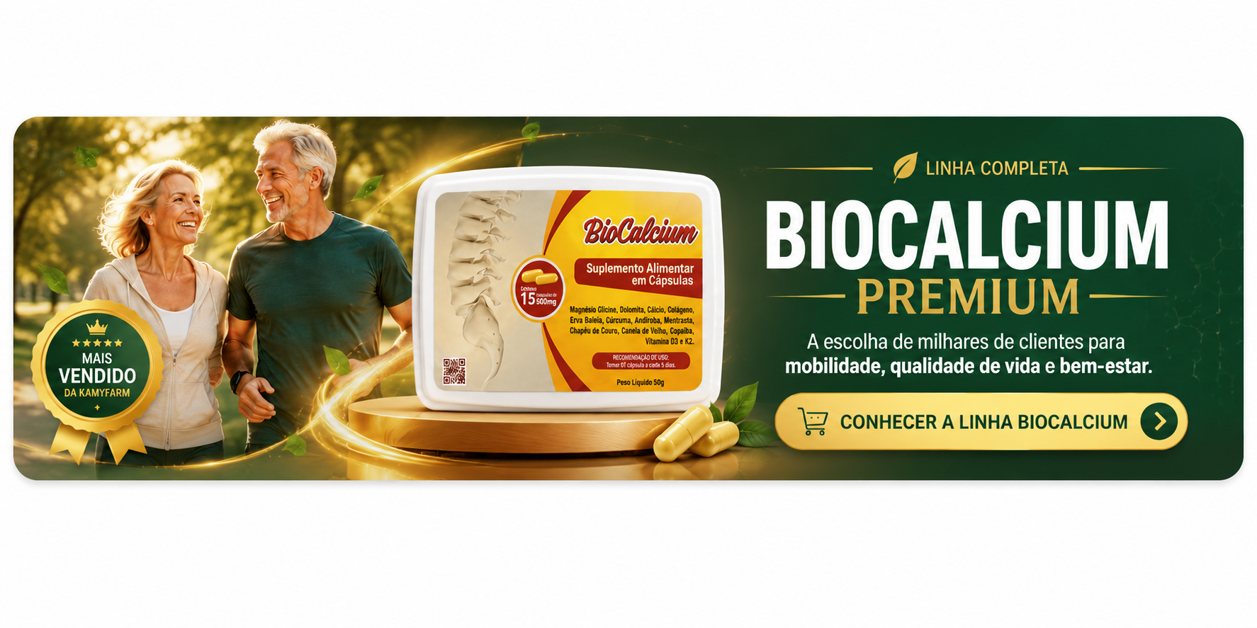 Linha Biocalcium Premium — saúde, mobilidade e qualidade de vida